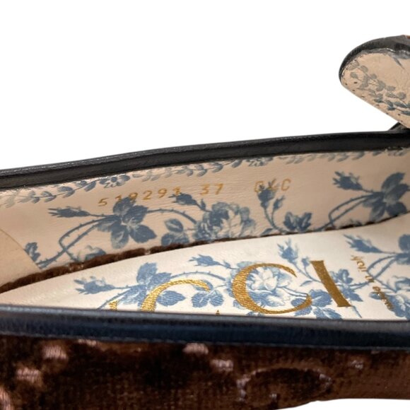 GUCCI Velvet GG Logo Block Heel Brown Square Toe Mules Loafers Flats Cat \\ 37 - Picture 9 of 13